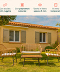 Cebu-Lounge-Set mit Glastisch, Sofa und 2 Polyrattan-Sesseln