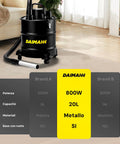 Daimann Aschesauger 20 l 800 W mit waschbarem HEPA-Filter, schwenkbaren Rollen, für Ofen, Grill und Kamin, mit flexiblem feuerfestem Stahlschlauch EAN-8056590070093