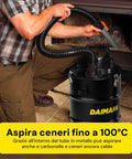Daimann Aschesauger 20 l 800 W mit waschbarem HEPA-Filter, schwenkbaren Rollen, für Ofen, Grill und Kamin, mit flexiblem feuerfestem Stahlschlauch EAN-8056590070093