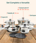 Avilia Komplettes Topfset Diana, 12-teilig, aus Edelstahl, modernes Design, geeignet für Induktion, Gas und Elektroherde, EAN-8056897151778