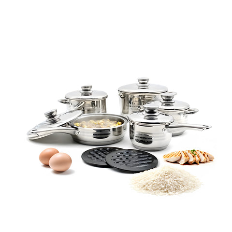 Avilia Komplettes Topfset Diana, 12-teilig, aus Edelstahl, modernes Design, geeignet für Induktion, Gas und Elektroherde, EAN-8056897151778