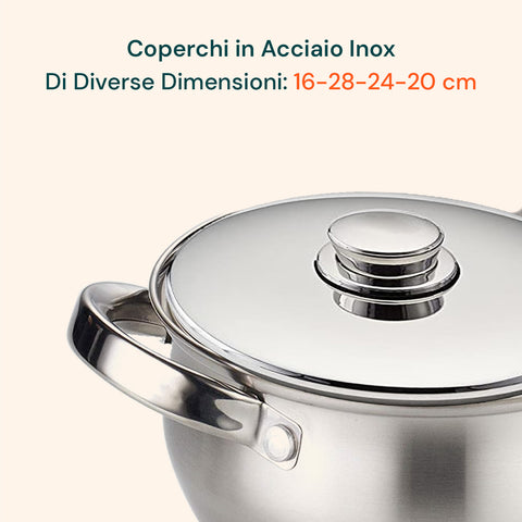 Avilia Komplettes Topfset Diana, 12-teilig, aus Edelstahl, modernes Design, geeignet für Induktion, Gas und Elektroherde, EAN-8056897151778
