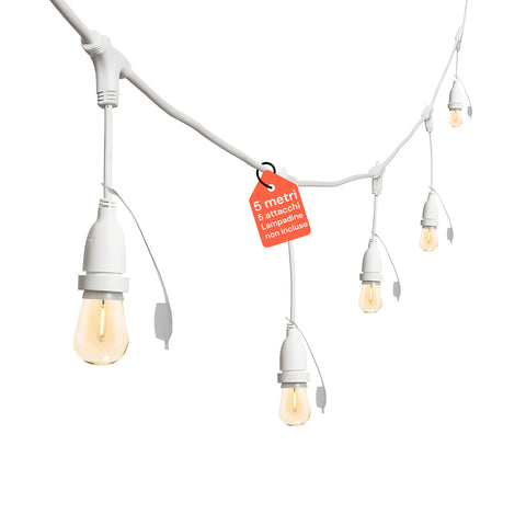 Lichterkette mit 5 E27-Lampenfassungen, 5 m, weiß