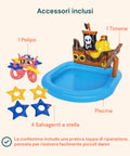 Aufblasbarer Pool in Form eines Piratenschiffs mit Spielen und Zubehör für Kinder, 140 x 130 cm, EAN-6942138934519