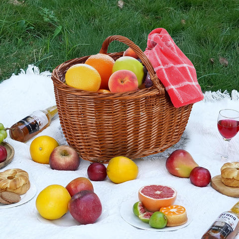 Korb für Brennholz oder Picknickkorb 35x50 cm aus Weidengeflecht mit Griffen und großem Fassungsvermögen
