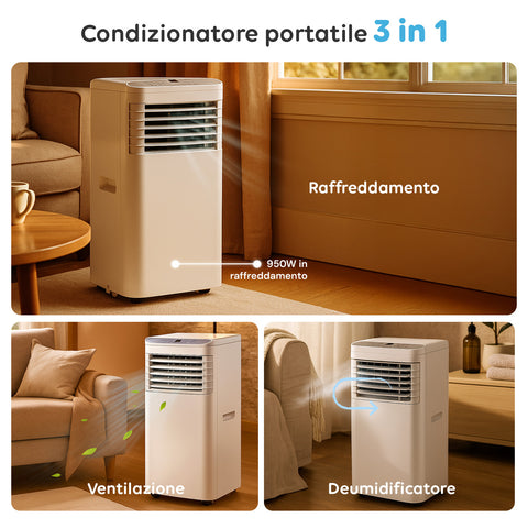 Tragbares Chigo-Klimagerät 3-in-1: Kühlung mit 950 W, Belüftung und Entfeuchtung, modernes Wohnzimmer mit hohem Komfort