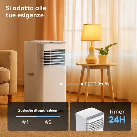 Tragbares Chigo-Klimagerät mit 24-Stunden-Timer, 2 Lüftergeschwindigkeiten und 9000 BTU/h, passt sich den Anforderungen im Haushalt an