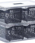 Zwei stapelbare Kühlschrankbehälter mit schwarzen Körben - platzsparender Tidy Organizer 32 cm für maximale Ordnung