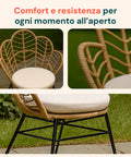 Fiji-Lounge-Set mit Glastisch und 2 Polyrattan-Stühlen