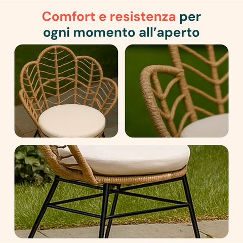 Fiji-Lounge-Set mit Glastisch und 2 Polyrattan-Stühlen