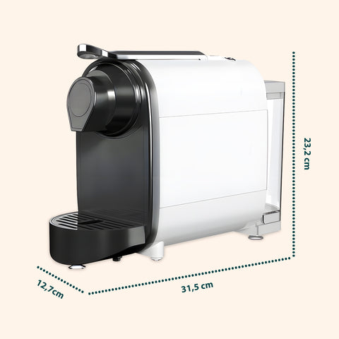 DCG-Kaffeemaschine mit kompakten Abmessungen von 12,7x31,5x23,2 cm und platzsparendem Design, perfekt für jede moderne und funktionale Küche