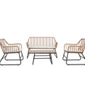 Cebu-Lounge-Set mit Glastisch, Sofa und 2 Polyrattan-Sesseln
