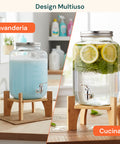 Getränkespender aus Glas, 8 l, mit Aluminiumhahn