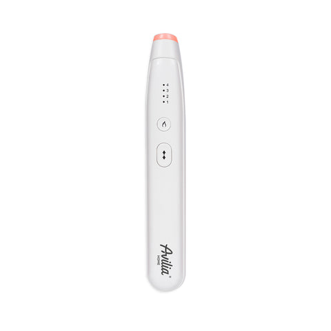 Weißes therapeutisches Wärmegerät von Avilia mit 4 Temperaturstufen, Bedientasten und USB-C-Aufladung für gezielte Linderung