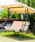 Gartenschaukel für 3 Personen aus Stahl mit verstellbarem Dach und beigen Polstern Ean-8023755056797