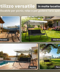 Gartenschaukel für 3 Personen aus Stahl mit verstellbarem Dach und beigen Polstern Ean-8023755056797