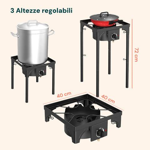 Gas-Kocher mit verstellbaren Beinen und Piezozündung, 4,5 kW