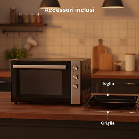 Großraum-Umluftofen 70 l, 2500 W, schwarz, mit Doppelheizelement und 4 Funktionen