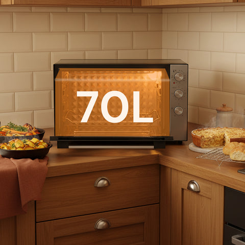 Großraum-Umluftofen 70 l, 2500 W, schwarz, mit Doppelheizelement und 4 Funktionen