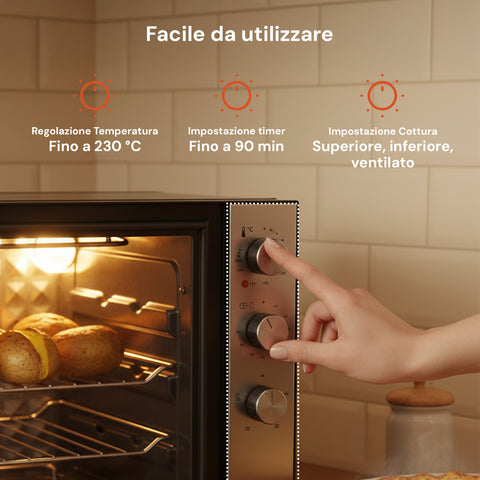 Großraum-Umluftofen 70 l, 2500 W, schwarz, mit Doppelheizelement und 4 Funktionen