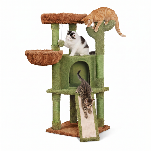 Katzenkratzbaum in Kaktusform, 106,5 cm - aus natürlichem Sisal mit Häuschen, Körbchen und Spielball