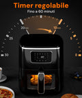 Heißluftfritteuse 7,5 l, 1600 W, schwarz, digital, LED-Display, 60-Minuten-Timer, 4 Garfunktionen, spülmaschinengeeignete Teile, EAN-8051597871155