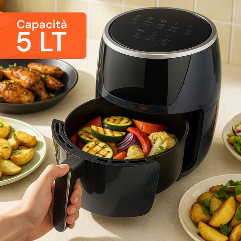 Heißluftfritteuse 5l 1500w Temperatur 80-200°C mit Timer und LED-Display