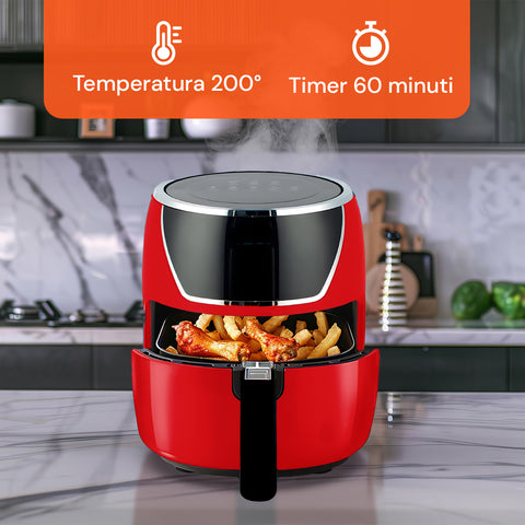 Heißluftfritteuse 5 l 1500 W, Temperatur 80-200 °C, mit Timer und LED-Display