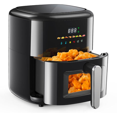 Kompakte digitale Heißluftfritteuse 6 l, 1350 W, 8 Programme und spülmaschinengeeigneter Korb