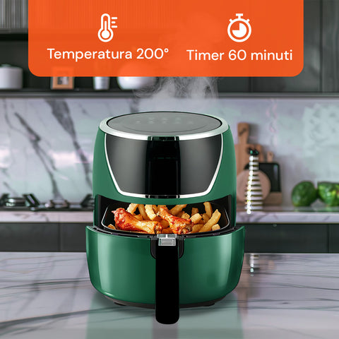 Heißluftfritteuse 5 l 1500 W, Temperatur 80-200 °C, mit Timer und LED-Display