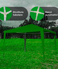 Pavillon 3 x 3 m mit Rohrgestell aus lackiertem Stahl, wasserdichter, UV-beständiger grüner Abdeckung, EAN 8023755047627