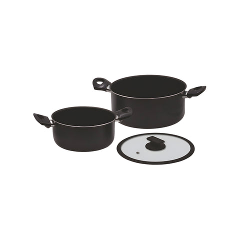 Set aus 2 Aluminiumtöpfen mit Glasdeckel, 20/24 cm, schwarz