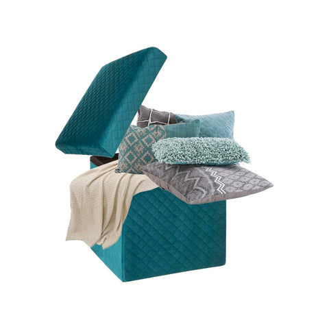Zusammenklappbarer Pouf aus blauem Samt, 31x31cm