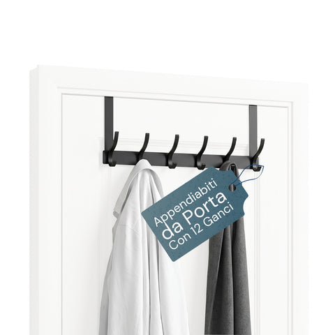 Türgarderobe aus Aluminium mit 12 Haken, Tragfähigkeit 10 kg – geeignet für Türen mit einer Stärke von 4,1-4,5 cm