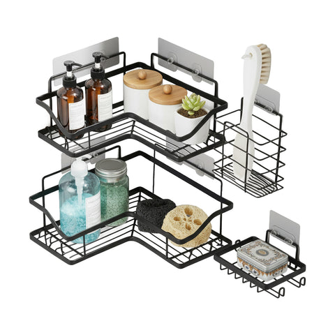 Set mit 4 selbstklebenden Wandregalen aus Metall mit Haken – ohne Bohren