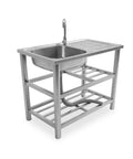 Avilia Home Multifunktionsspüle aus Edelstahl mit Wasserhahn Waschbecken Becken Abtropffläche und doppelseitig montierbarer Ablage rechts links 75x40x80 cm EAN 8056244083189