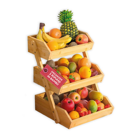 Universeller Organizer aus Bambusholz mit 3 Ablagen für Küche und Bad - Tragfähigkeit 8kg - 30x33x41 cm