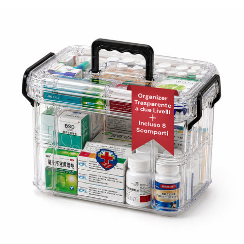 avilia home transparenter Medikamentenorganizer mit 2 Ebenen Griff und Clipverschluss 8 obere Fächer 235x17x135 cm ean 8052879011375