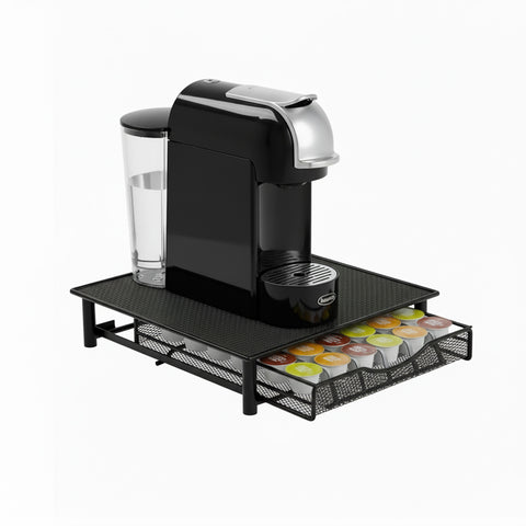 Kaffeekapselhalter für 36 Kapseln mit herausziehbarer Schublade aus Metall und rutschfester Basis
