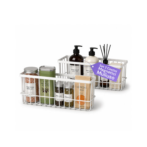 Set mit 2 magnetischen Mehrzweckkörben aus Stahl, platzsparender Gitter-Organizer zur Aufbewahrung, bohrfreie Montage, maximale Tragfähigkeit 5 kg