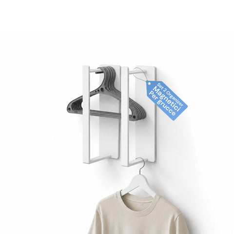 Set mit 2 magnetischen Kleiderbügel-Organizern aus weißem Stahl, vertikale platzsparende Halterung für Kleiderschrank und Ankleidezimmer, Tragfähigkeit 10 kg