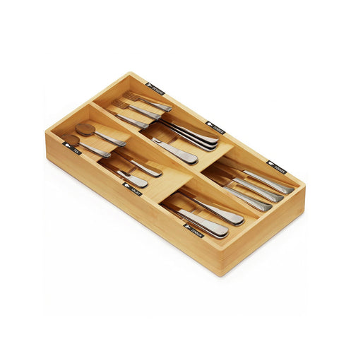 Besteck-Organizer aus Bambus mit 6 Fächern und Etiketten – für Küchenschubladen 20x39 cm – aus Naturholz
