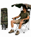 Daimann klappbarer Campingstuhl mit Sonnendach Gestell aus Kohlenstoffstahl Tragfähigkeit 120 kg strapazierfähiges Oxford-Gewebe Maße 53x77x130 cm platzsparend mit Tragetasche EAN 8050030810980