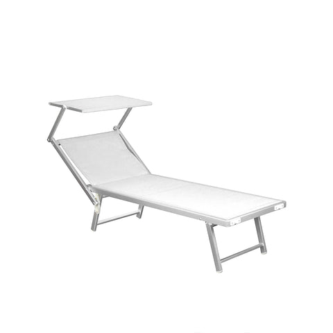Zusammenklappbare Sonnenliege mit Aluminium-Sonnenschirm 183x61x38cm Weiß