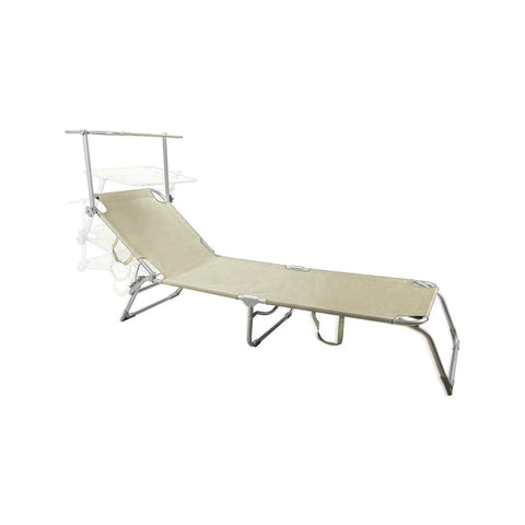 Zusammenklappbare Sonnenliege mit Aluminium-Sonnenschirm 2x1 Beige
