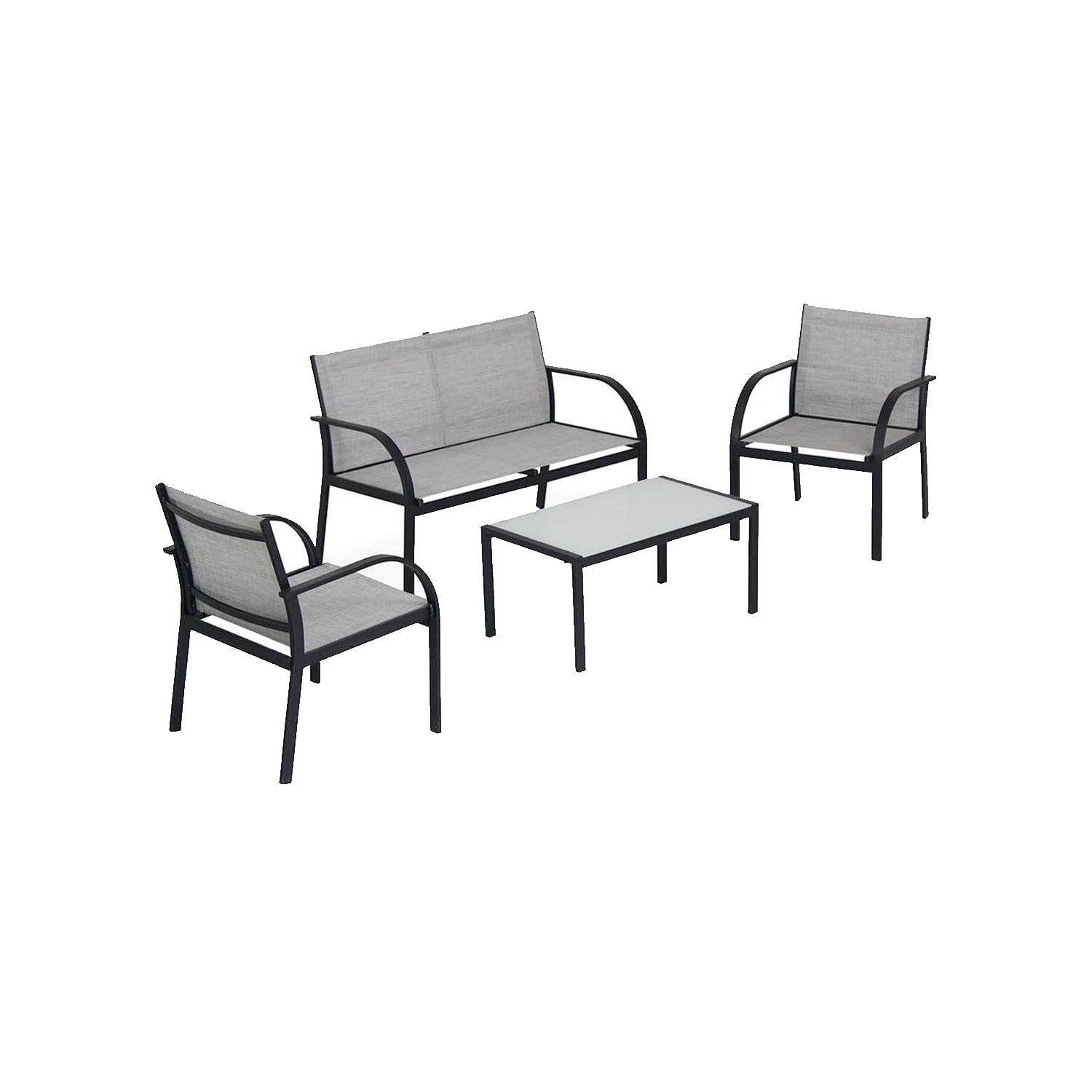 4-teiliges Gartenmöbel-Set mit Sofa, Sesseln und Tisch - Outdoor-Lounge mit Metallgestell und witterungsbeständigem grauem Textilgewebe