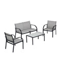 4-teiliges Gartenmöbel-Set mit Sofa, Sesseln und Tisch - Outdoor-Lounge mit Metallgestell und witterungsbeständigem grauem Textilgewebe