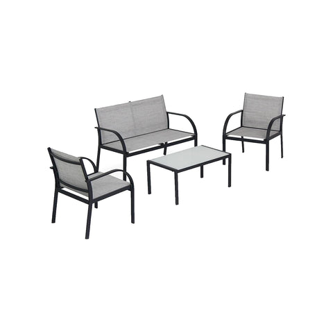 Gartenmöbel-Set mit 2 Sesseln, Sofa und Tisch aus gehärtetem Glas