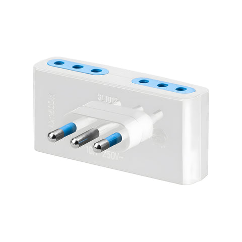 Adapter mit 4 10/16A-Doppelsteckdosen 2p+T, S17-Stecker 16A, weiß