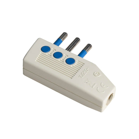 Platzsparender Polycarbonat-Stecker 90° 10A 2P+T Weiß